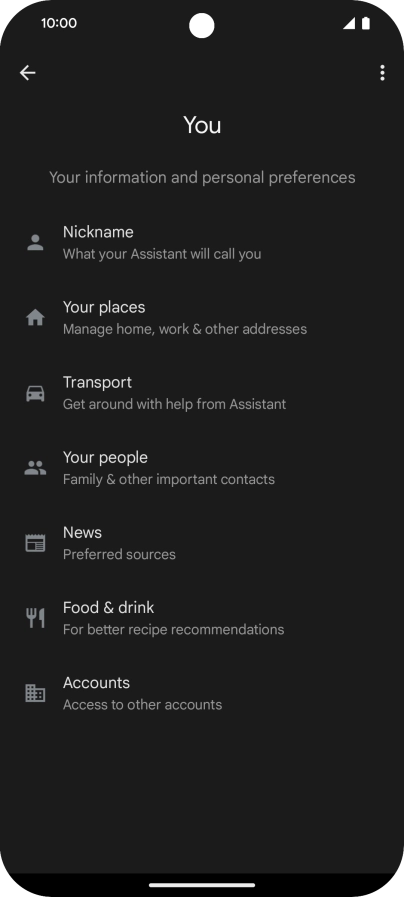 Press Nickname and follow the instructions on the screen to select phone owner settings.