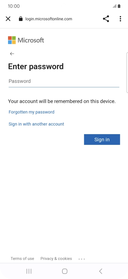 Press Password and key in the password for your email account.
