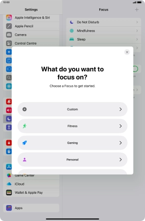 Press the required focus mode and follow the instructions on the screen to add the selected focus mode.