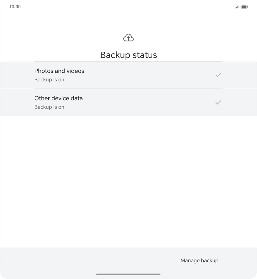 Press Manage backup.