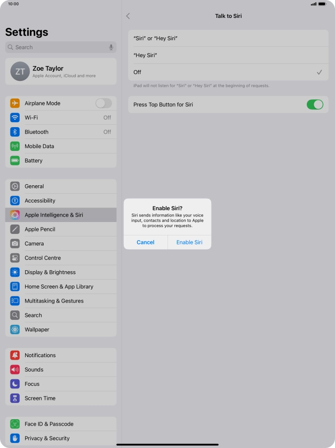 Press Enable Siri.
