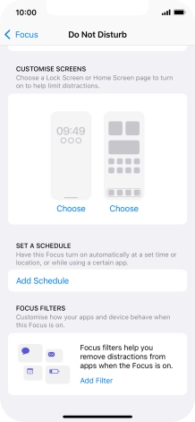 Press Add Schedule and follow the instructions on the screen to select settings for automatic activation of Do Not Disturb. Press Add Schedule and follow the instructions on the screen to select settings for automatic activation of Do Not Disturb.