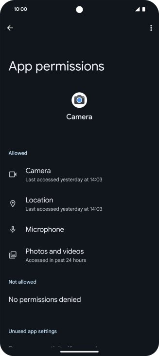The app activity for the selected app is displayed.