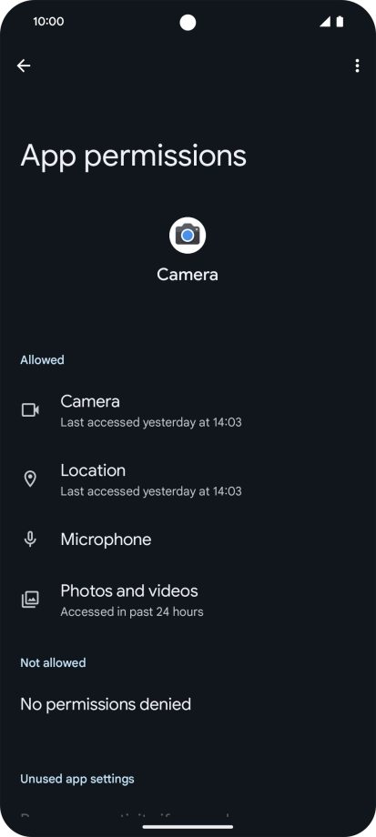 The app activity for the selected app is displayed.