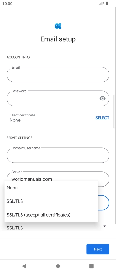 Press the required setting.