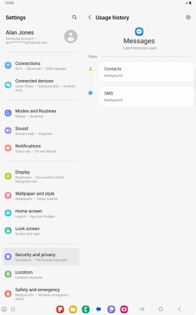 The app activity for the selected app is displayed. The app activity for the selected app is displayed.