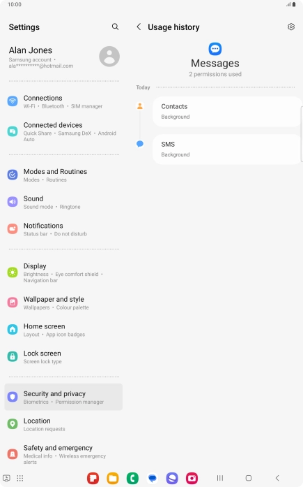 The app activity for the selected app is displayed. The app activity for the selected app is displayed.