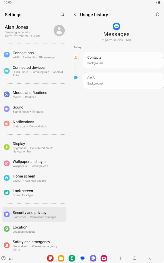 The app activity for the selected app is displayed. The app activity for the selected app is displayed.