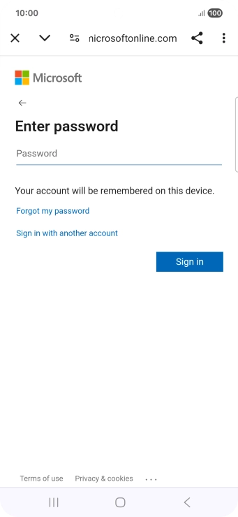 Press Password and key in the password for your email account.