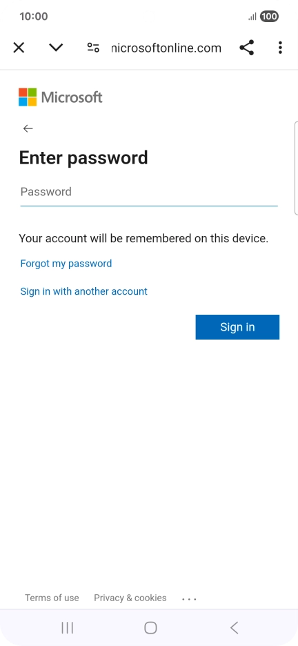 Press Password and key in the password for your email account.