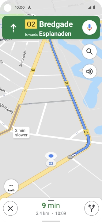The travel information at the bottom of the screen shows your estimated time of arrival and distance to destination.