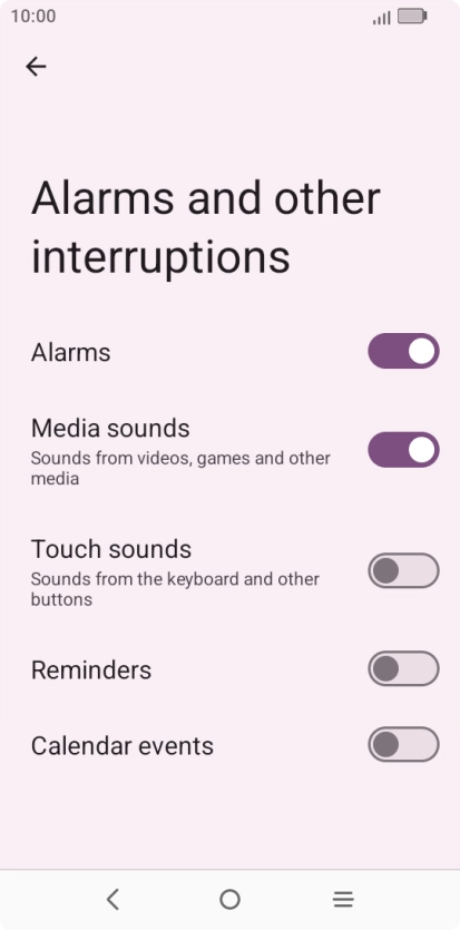 Press the indicators to turn sound and vibration for the selected functions on or off. Press the indicators to turn sound and vibration for the selected functions on or off.