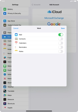 Press the indicators next to the required data types to turn synchronisation of each data type on or off.