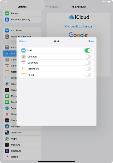 Press the indicators next to the required data types to turn synchronisation of each data type on or off.