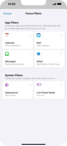 To see specific calendars in the selected focus mode, press Calendar and follow the instructions on the screen to select the required calendars.