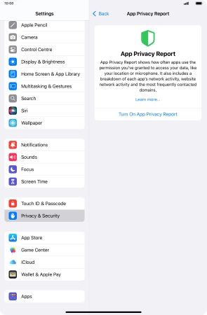 Press Turn On App Privacy Report to turn on the function.
