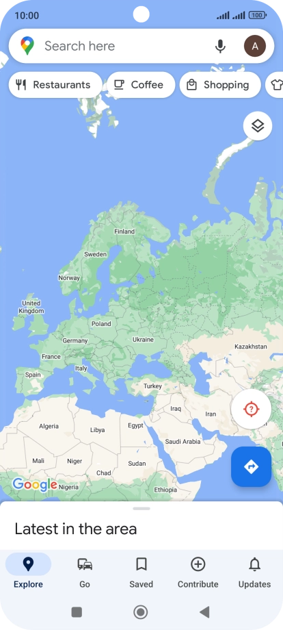 Press the search field and key in the required destination.
