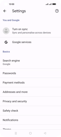 Press Privacy and security.