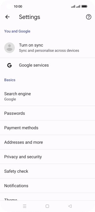 Press Privacy and security.