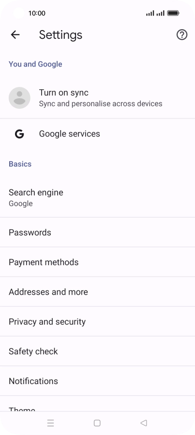 Press Privacy and security.
