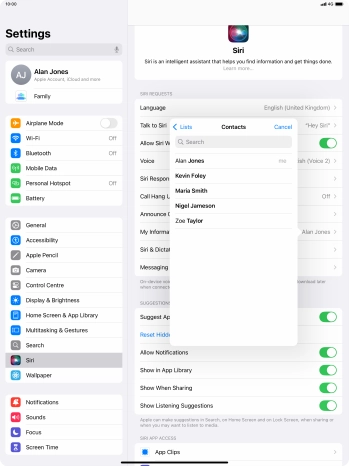 Press the required contact.