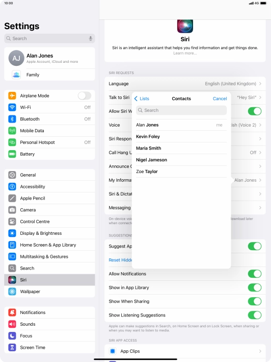 Press the required contact.