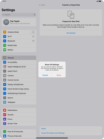 Press Reset. Wait a moment while the factory default settings are restored. Follow the instructions on the screen to set up your tablet and prepare it for use. Press Reset. Wait a moment while the factory default settings are restored. Follow the instructions on the screen to set up your tablet and prepare it for use.