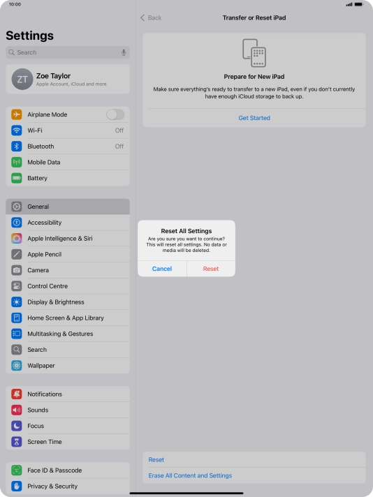 Press Reset. Wait a moment while the factory default settings are restored. Follow the instructions on the screen to set up your tablet and prepare it for use. Press Reset. Wait a moment while the factory default settings are restored. Follow the instructions on the screen to set up your tablet and prepare it for use.