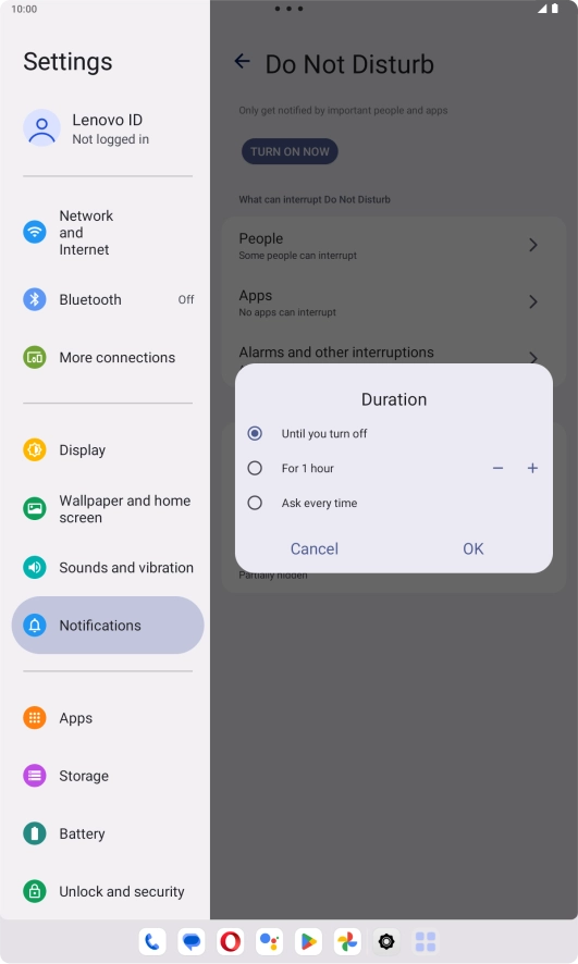Press the required setting.