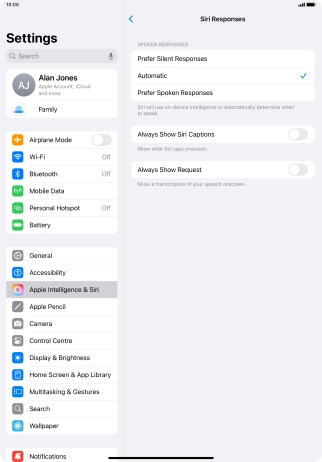Press the required setting.