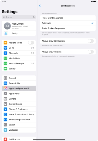 Press the required setting.