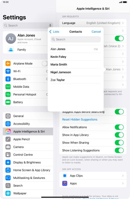 Press the required contact. Press the required contact.
