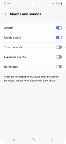Press the required settings to turn sound and vibration for the selected functions on or off.