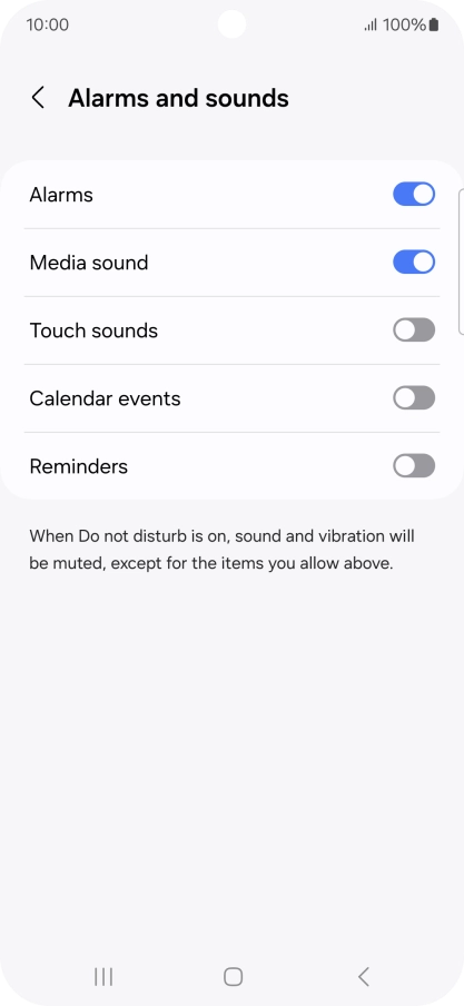 Press the required settings to turn sound and vibration for the selected functions on or off.