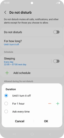 Press the required setting.