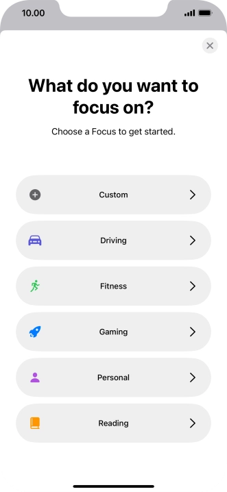 Press the required focus mode and follow the instructions on the screen to add the selected focus mode.
