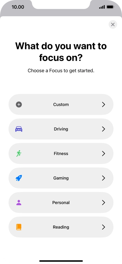 Press the required focus mode and follow the instructions on the screen to add the selected focus mode.