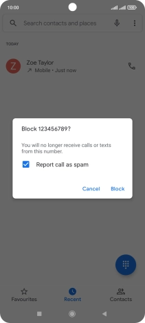 To report the number as spam, press the field next to 