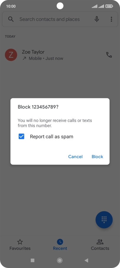 To report the number as spam, press the field next to 