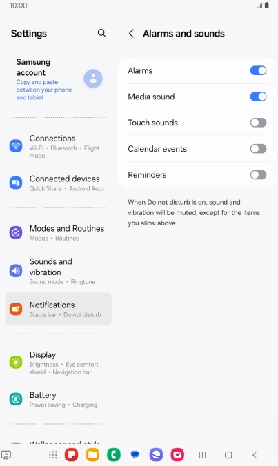 Press the indicators to turn sound and vibration for the selected functions on or off.