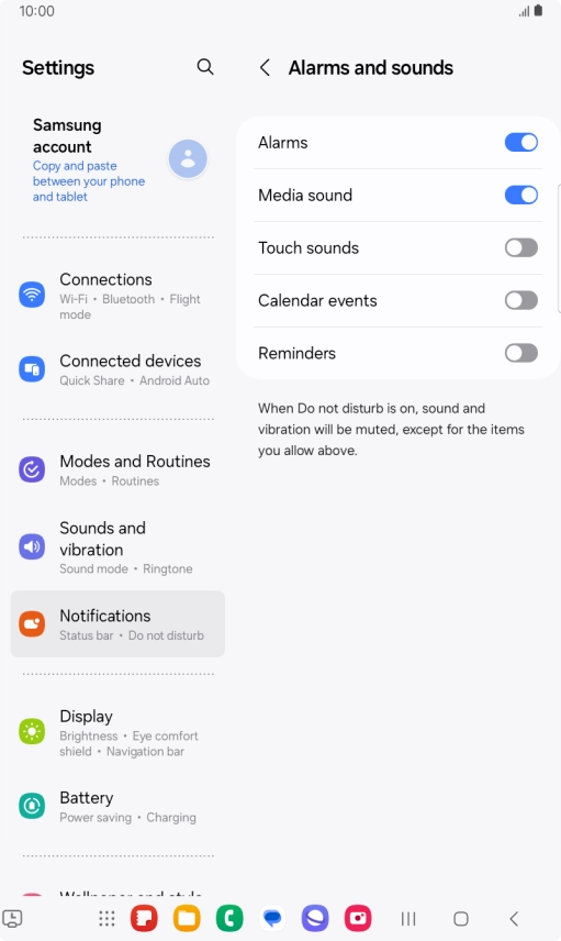 Press the indicators to turn sound and vibration for the selected functions on or off.