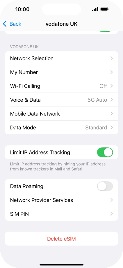 Press Delete eSIM and follow the instructions on the screen to delete your eSIM.
