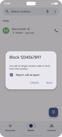 To report the number as spam, press the field next to 