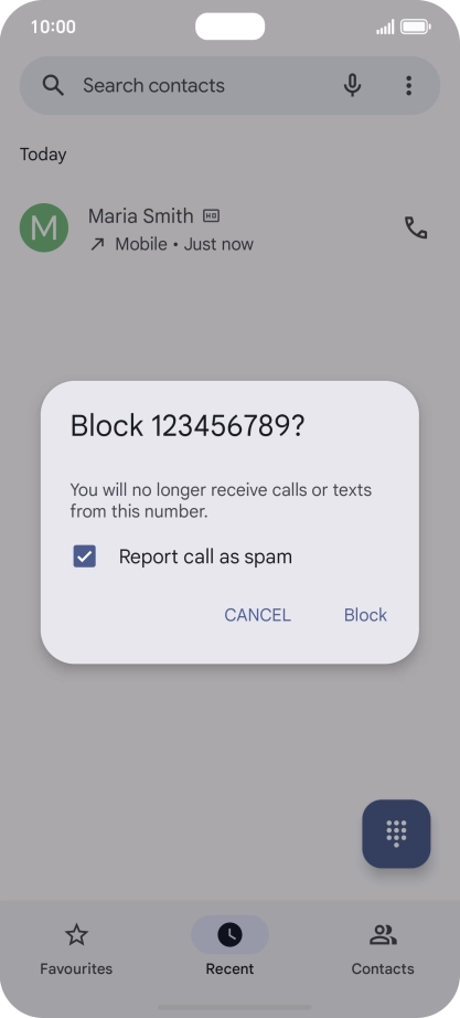To report the number as spam, press the field next to 