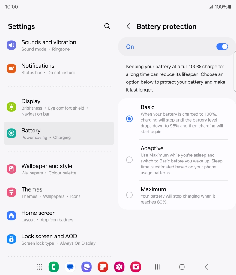 Press the required setting.