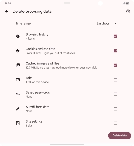 Press the fields next to the required data types.