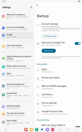 Press Back up now and wait while the memory is backed up.