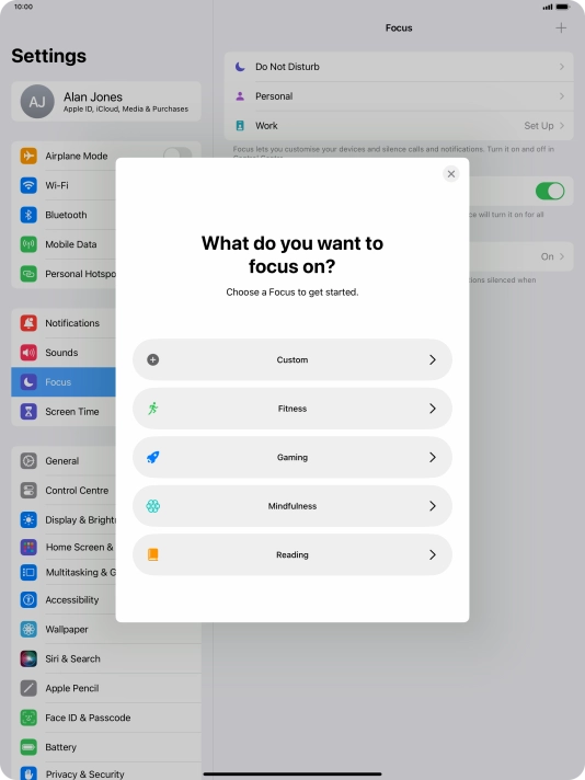 Press the required focus mode and follow the instructions on the screen to add the selected focus mode.