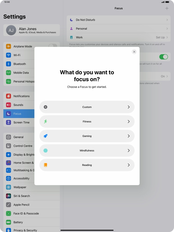 Press the required focus mode and follow the instructions on the screen to add the selected focus mode.