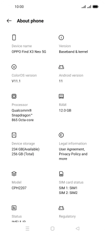 Your phone's software version is displayed below Android version.